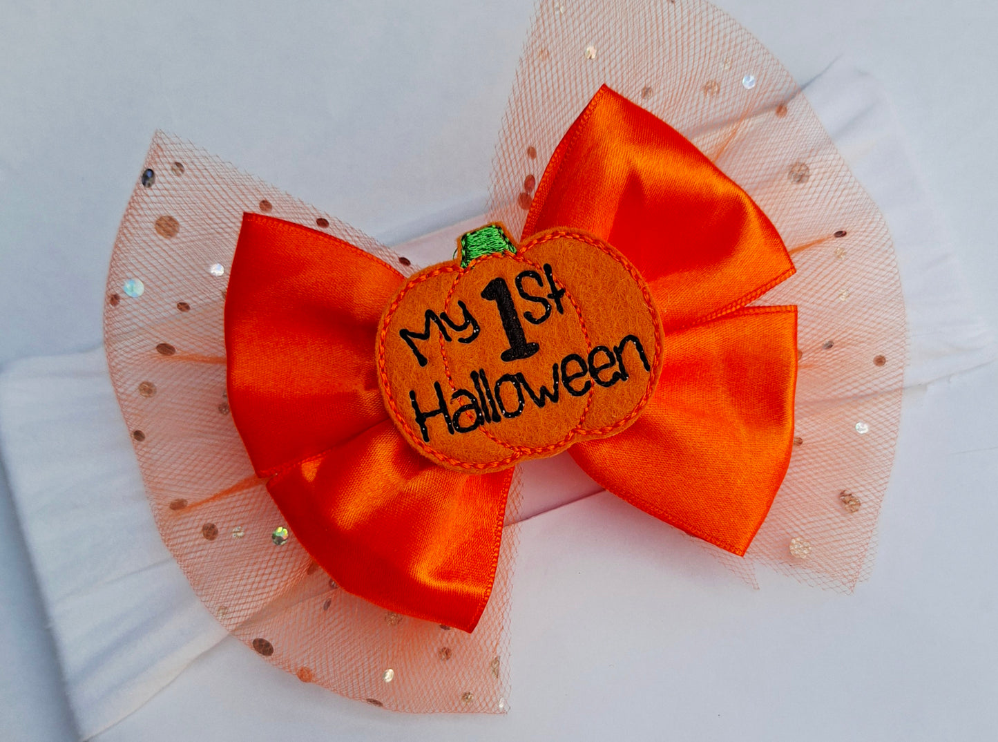 🎃Large Satin/Tulle Halloween Bows🎃 Available On Headband Or Clip