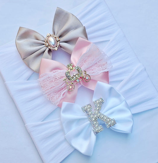 🎀3pc Satin Bow Headband Set 🎀 Choose Letter