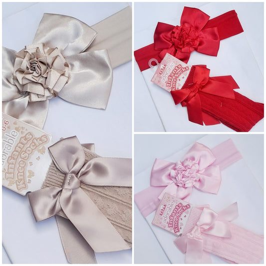 🎀Satin Bow Headband And Knee High Bow Socks🎀 0-6 Months