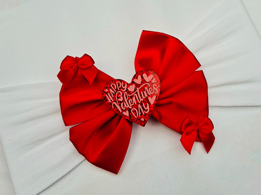 ❤️Valentines  🎀Happy Valentines Satin Bow🎀Available On A Headband Or Clip