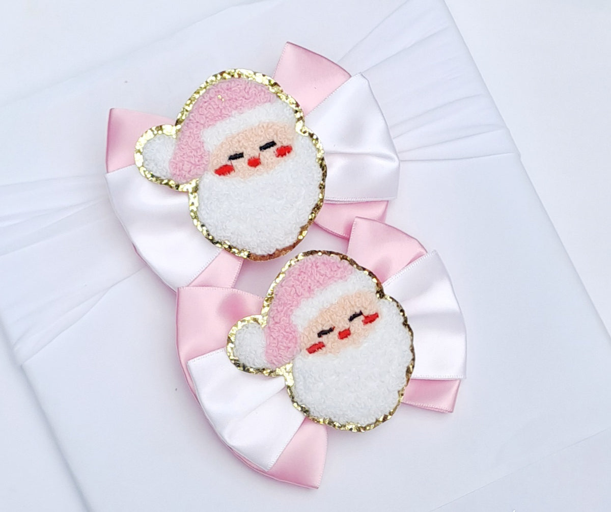 🎀Pink/White Santa Christmas Satin Bow Headband/Clip🎀