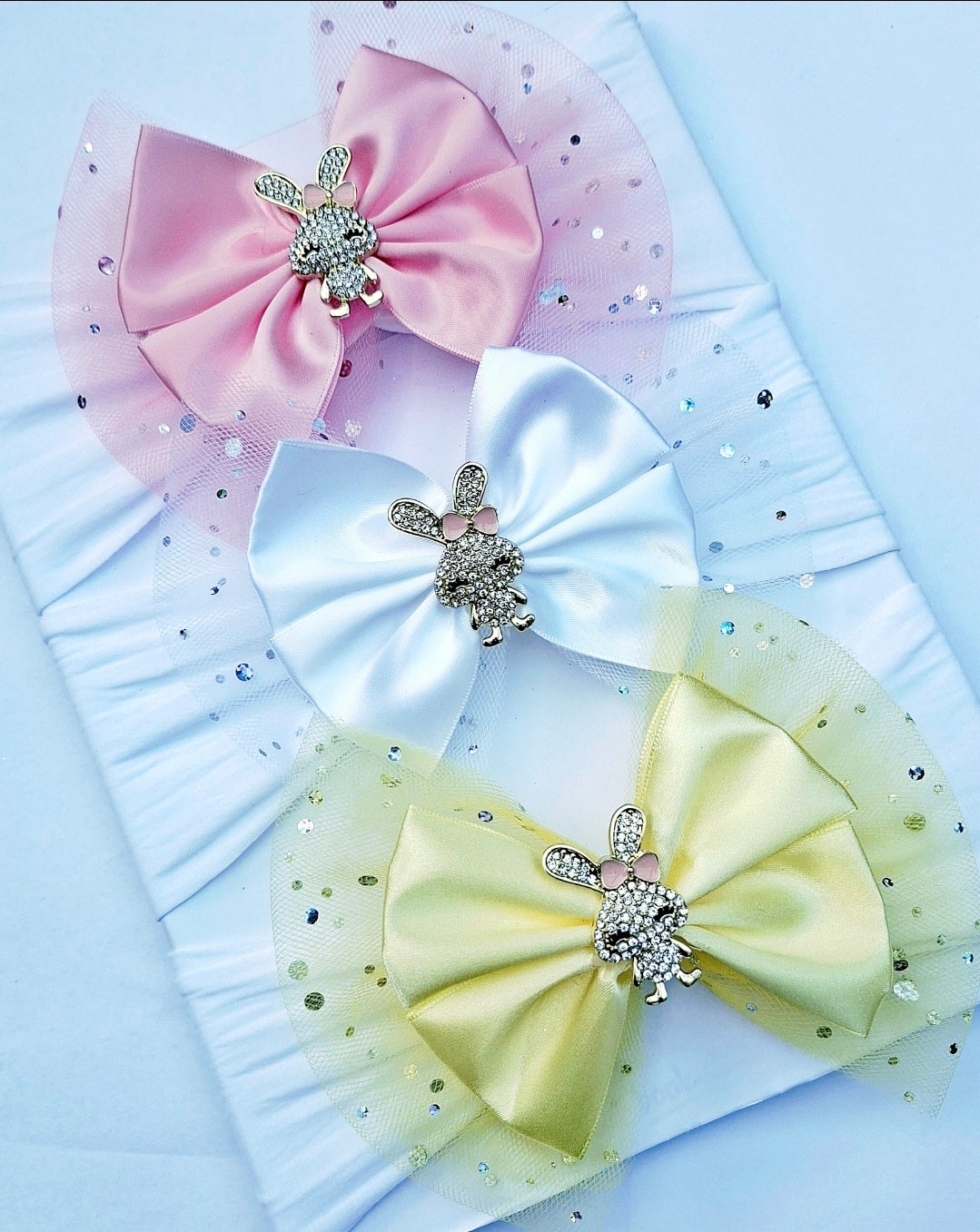 🎀Large Satin/Tulle Bunny Bows🎀 Available On Headband Or Clips
