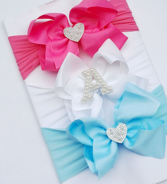 🎀3pc Large Bow Headband Set🎀(Choose Letter)
