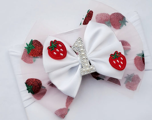 🎀Large Satin/Tulle Strawberry Bow Birthday Headband 🎀
