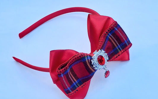🎀Red Satin/Tartan Bow On Alice Band🎀New
