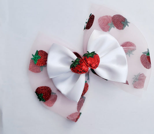 🎀Large Satin/Tulle Strawberry Bow 🎀 Available On  Headband Or Clip