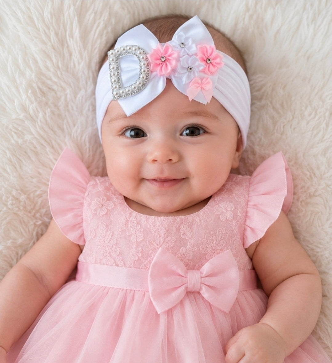 🎀White/Pink Satin Bow Headband 🎀 Choose Letter