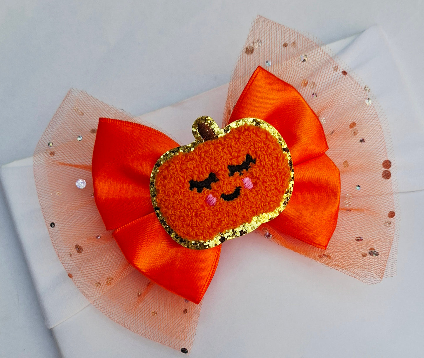 🎃Large Satin/Tulle Halloween Bows🎃 Available On Headband Or Clip