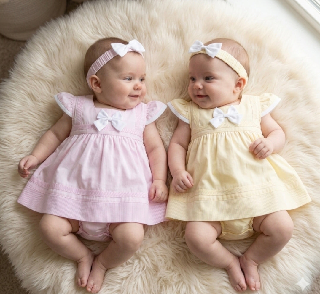 🎀3pc Baby Dress/Pants/Headband Set🎀 Available In Pink Or Lemon (3 Sizes Available)