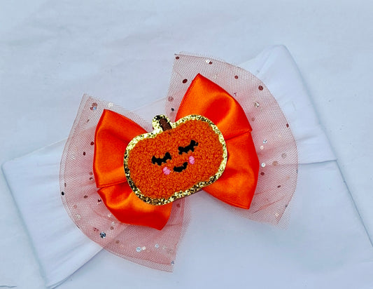🎃Large Satin/Tulle Pumpkin Bow 🎃 Available On Headband Or Clip