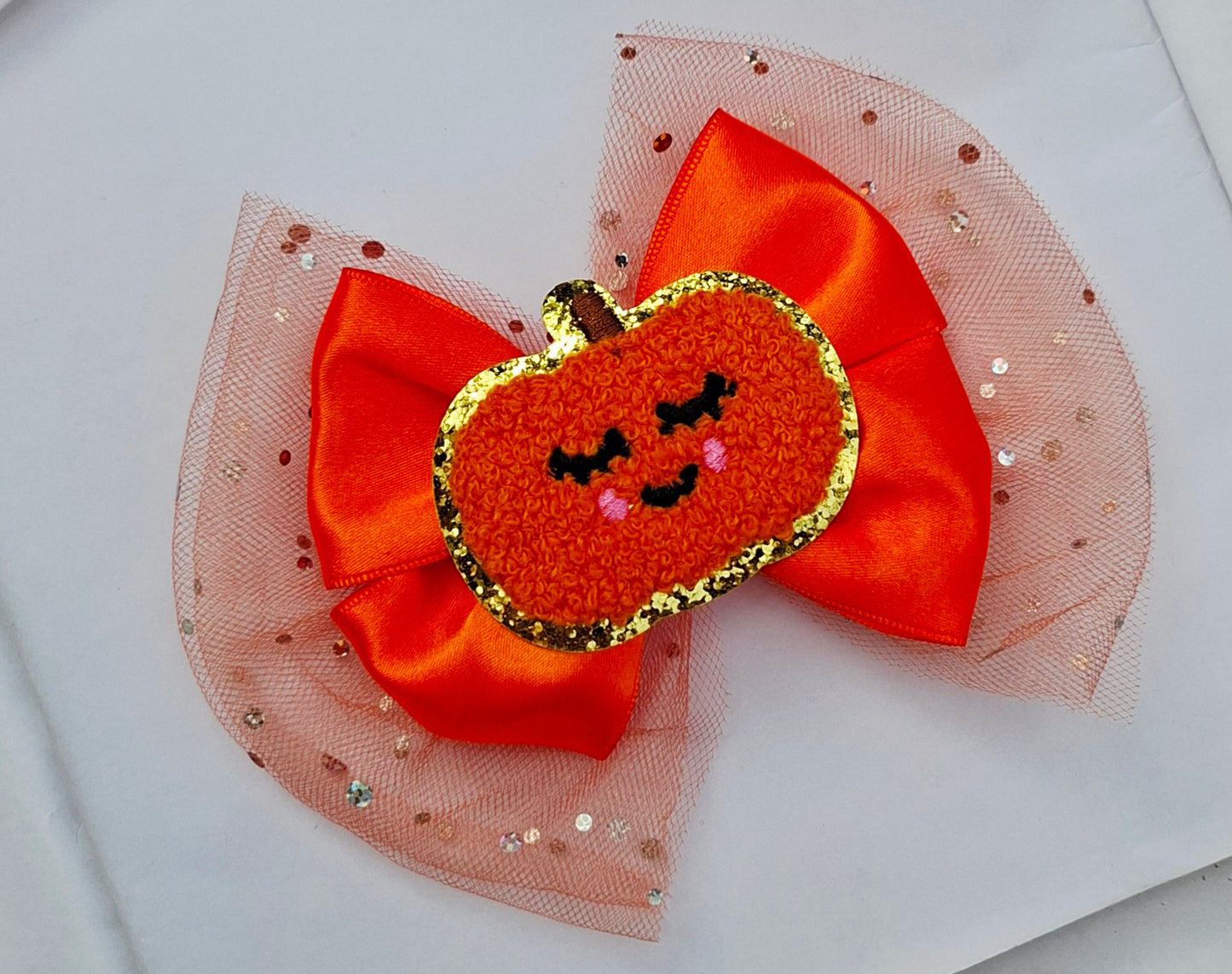 🎃Large Satin/Tulle Pumpkin Bow 🎃 Available On Headband Or Clip