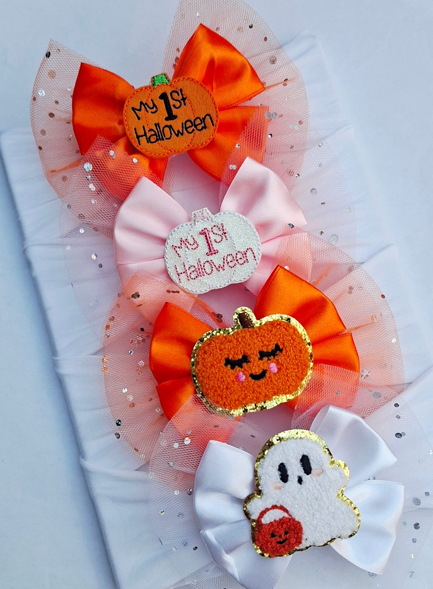 🎃Large Satin/Tulle Halloween Bows🎃 Available On Headband Or Clip