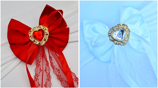 ❤️Valentines 🎀Red Satin/Lace Bow Headband/Clip (Choose Colour)