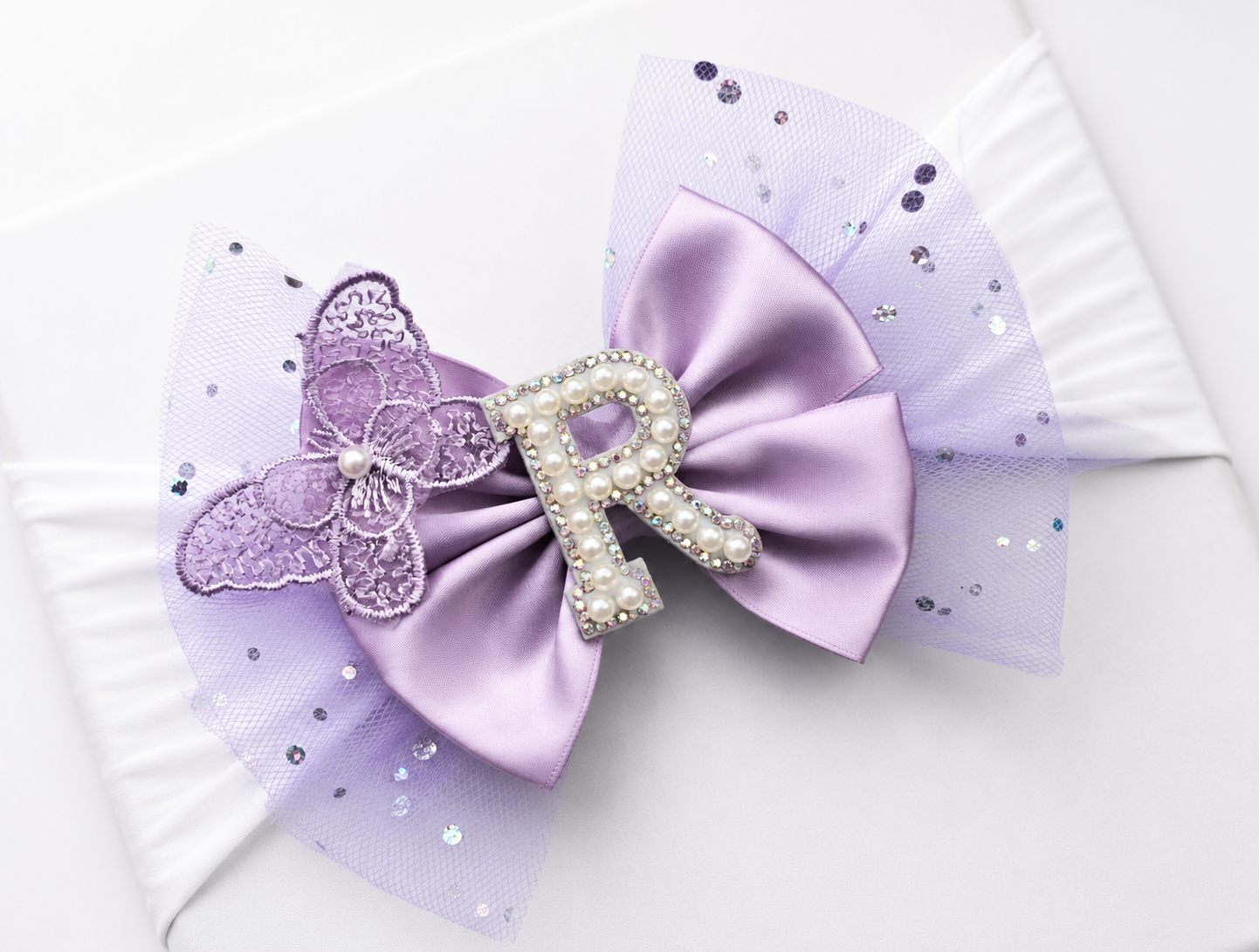🎀Large Satin/Tulle Bow Headband 🎀 Choose Letter