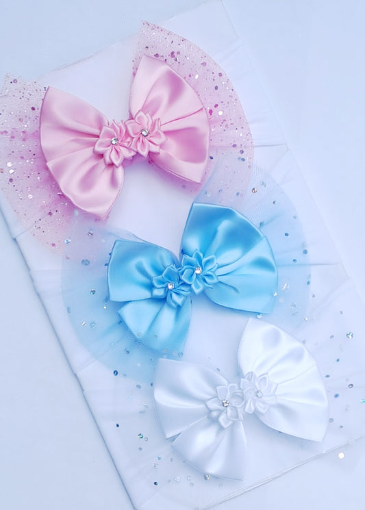 🎀Large Satin/Tulle Bow Headbands 🎀 Choose Colour