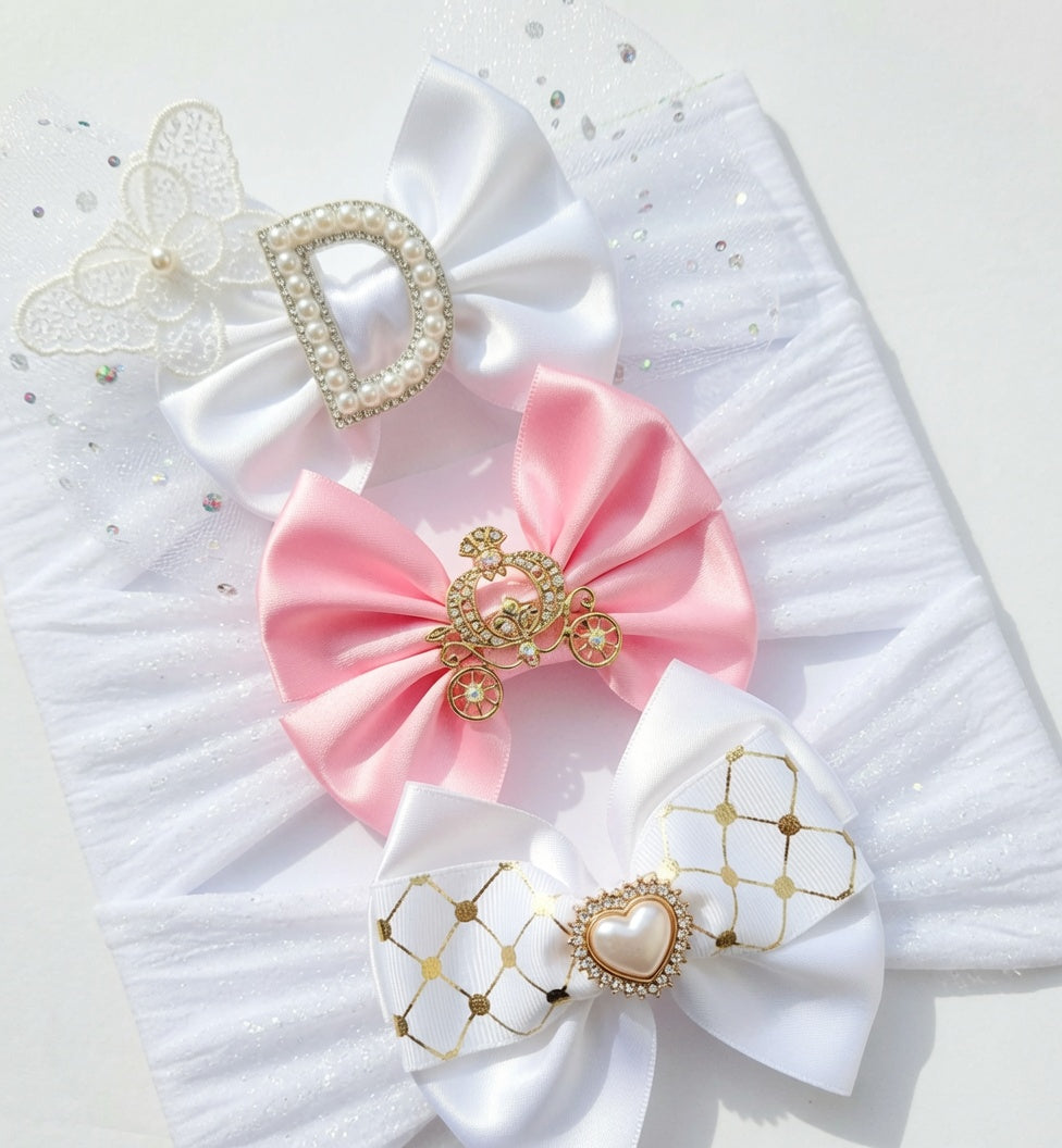 🎀3pc Satin Bow Headband Set 🎀 Choose Letter