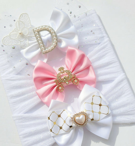 🎀3pc Satin Bow Headband Set 🎀 Choose Letter