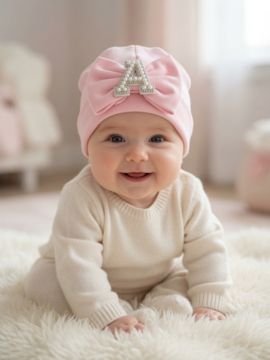 🎀Pink Baby Hat With Inital 🎀Choose Letter (0-6 Months)