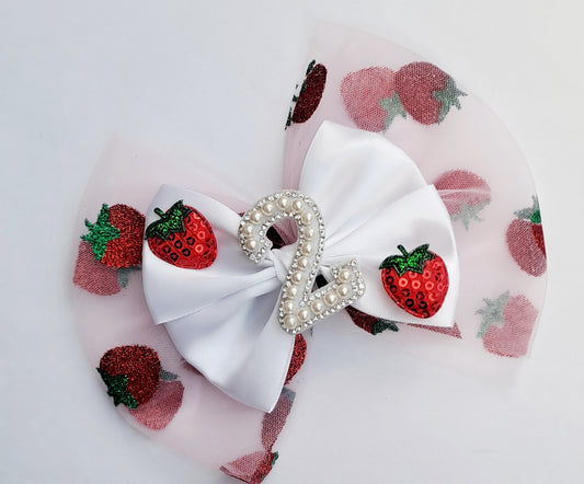 🎀Large Satin/Tulle Strawberry Bow Birthday Clip🎀