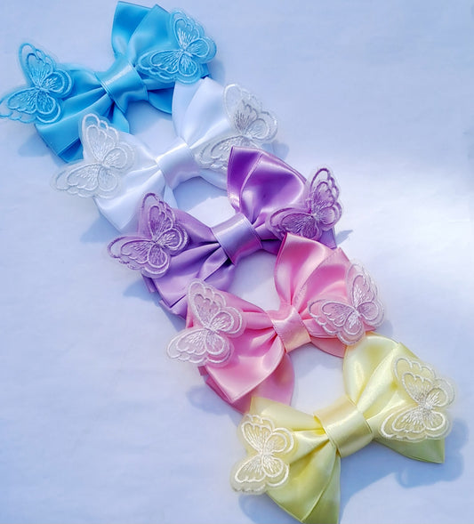 🎀Satin Bow Clips With Butterfly Detail 🎀Choose Colour