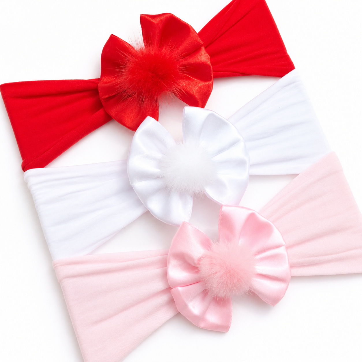 🎀Mini Satin Bow With Pom Pom Headband 🎀