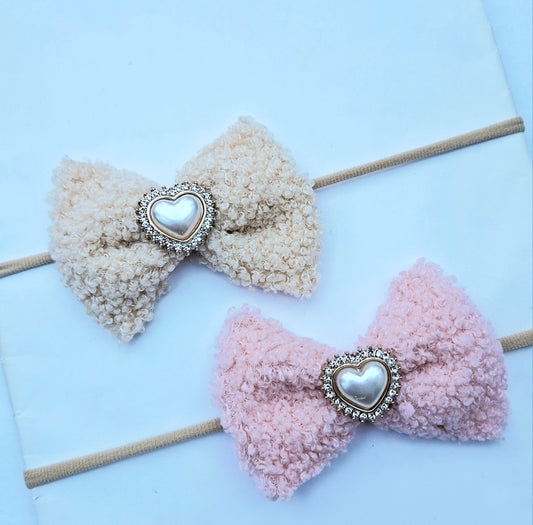 🎀2pc Newborn Borg Bow Headband Set 🎀