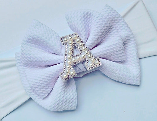 🎀White Initial Bow Headband 🎀(Choose Letter)