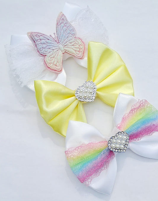 🎀3pc Satin Bow With Lace Clip Set🎀