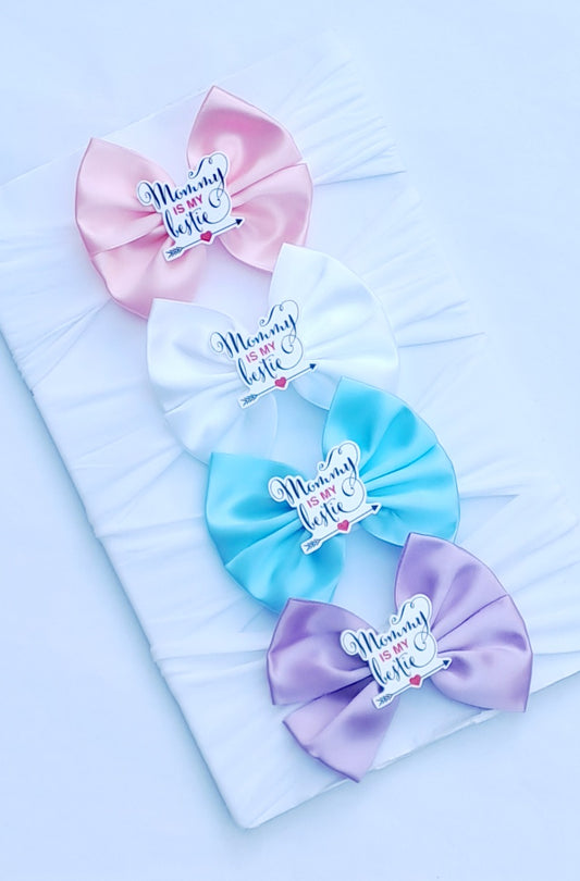 🎀Satin Bow Headband 🎀 Mommy Is My Bestie(Choose Colour)