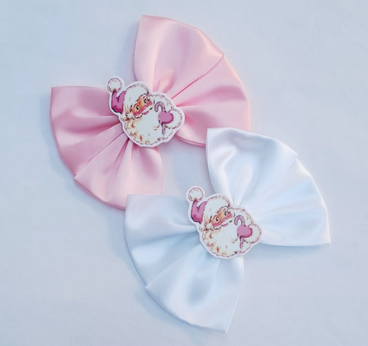 🎀Satin Bow Pink Santa Christmas Clips🎀Available In Pink Or White