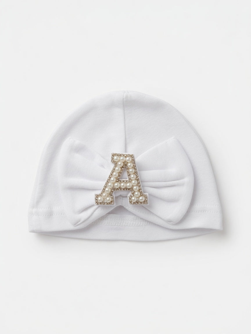 🎀White Baby Hat With Inital 🎀 Choose Letter (0-6 Months )