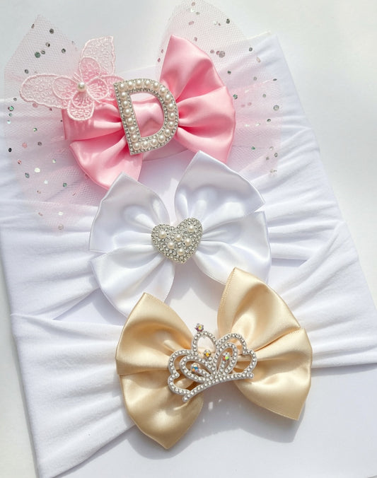 🎀3pc Satin Bow Headband Set 🎀 Choose Letter