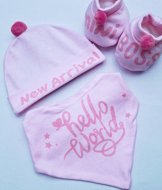 🎀Pink Baby Bundle🎀Hat,Bib And Booties  Nb-3 Months