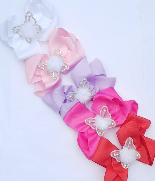 🎀Boutique Bow Clip With Pom Pom Butterfly Centre🎀
