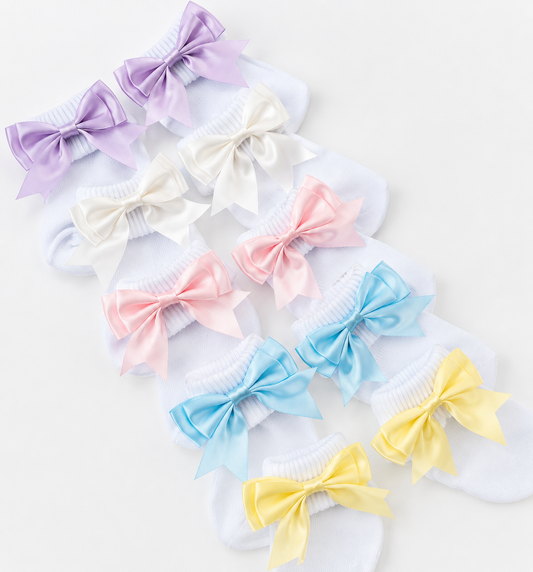 🎀Baby Socks With Satin Bow Detail 🎀0-6 Months